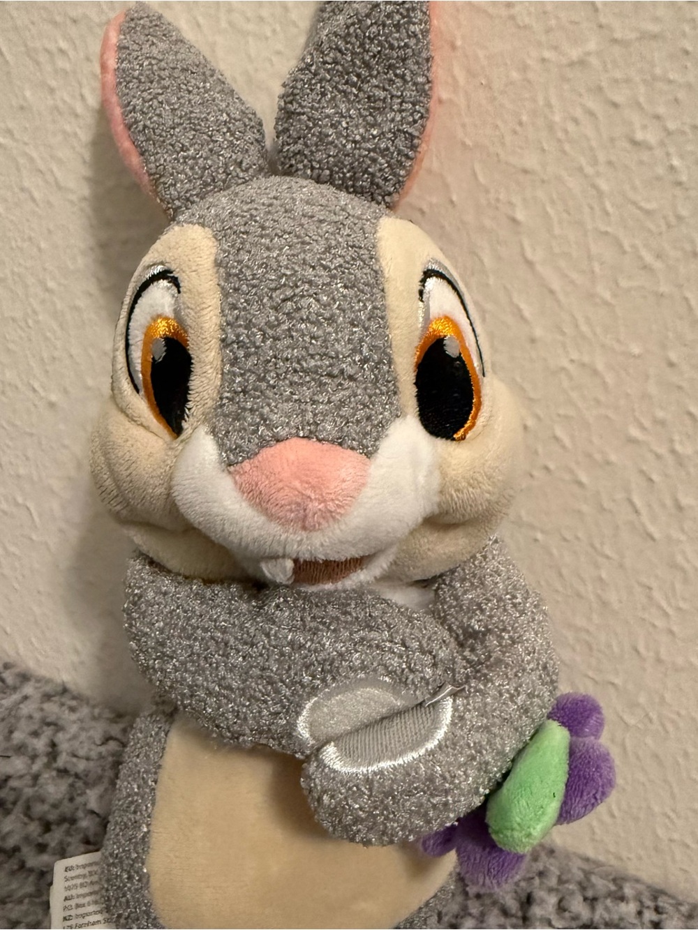 Scentsy Gray Bunny Plush with Purple & Green Flower